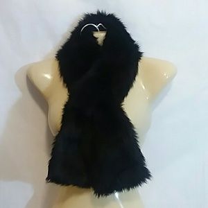 Unreal Fur Womens Black Faux Fur Pull Thru Neck Scarf